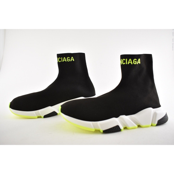 Balenciaga Mens Speed Black Yellow Logo Sock Flat High Top Trainer Sneaker 45 12 - Picture 9 of 11